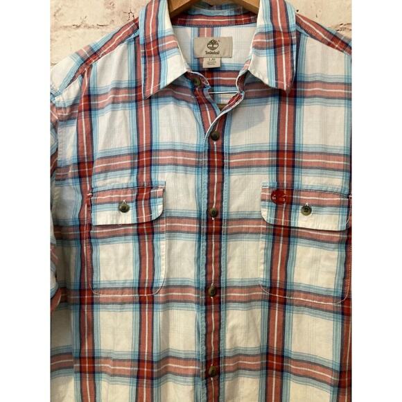 Timberland Shirt Mens Large Multicolor Plaid Button Up Regular Fit Cotton - Picture 6 of 14